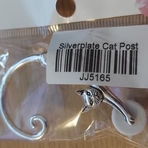 Single Silverplate Cat Post Earring